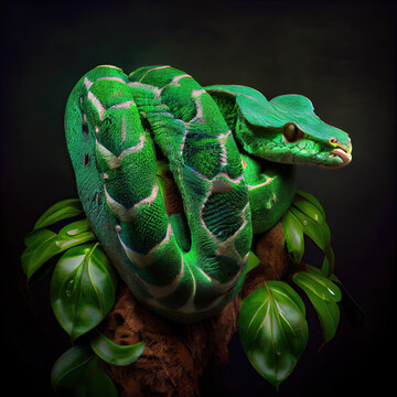 Vibrant Emerald Tree Boa Portrait in Professional Studio Setting