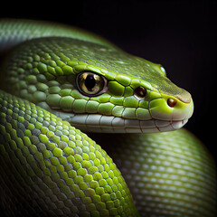 Fototapeta premium Close-Up Green Snake Portrait in a Professional Studio