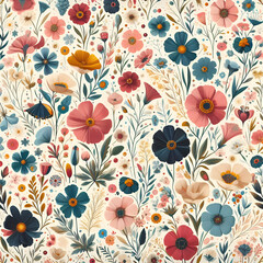 Floral background inspired by a meadow dotted with wildflowers