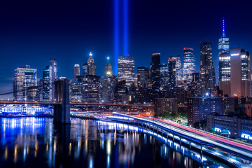 world trade center and tribute in light