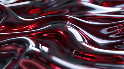 Red liquid chrome shiny metal smooth liquid satin texture background - obrazy, fototapety, plakaty