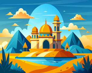 illustration of mosque in the background