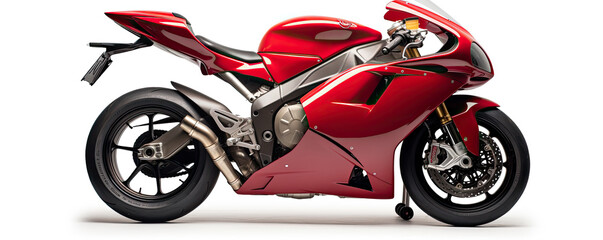 Motorcycle in red color on white background.