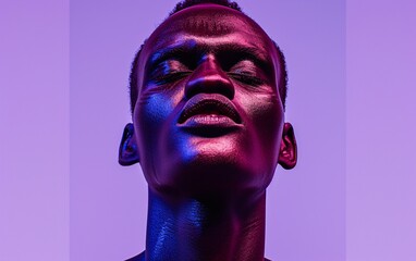 a man with purple and blue paint on his face
