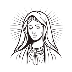 Our Lady Virgin Mary Mother of Jesus, Holy Mary, madonna, vector illustration, black on white background, printable, suitable for logo, sign, tattoo, laser cutting, sticker and other print on demand	