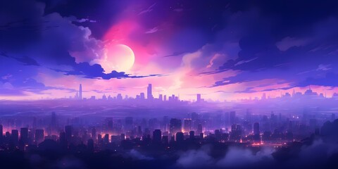 Stunning night-time Tokyo city lights with vibrant magenta and purple hues, inspired by anime. Concept Tokyo Night Lights, Vibrant Colors, Anime Inspiration