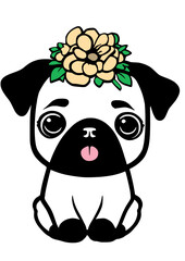 Baby Pug Wearing a Flower Crown SVG Vector