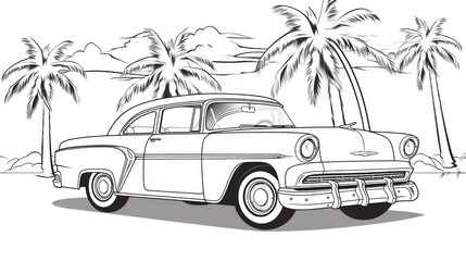 Vintage auto drawing for hand coloring - drive, auto, and the timeless appeal of a classic sports car.