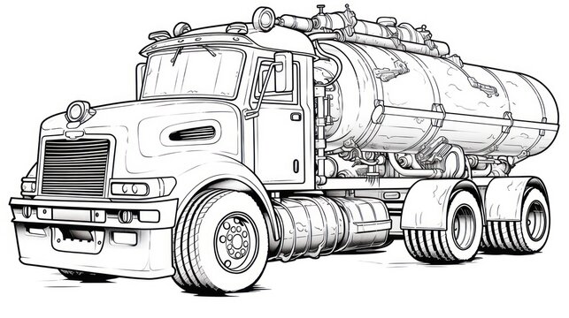 Transportation machine sketch: Coloring picture of a lorry, a graphic illustration of road business.