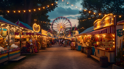 Fototapeta na wymiar night State Fair Carnival Midway Games Rides Ferris Wheel