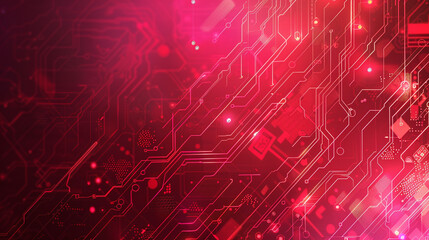 Cherry red color cyber and tech background - obrazy, fototapety, plakaty
