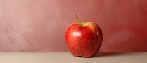 A solitary red apple stands out against a calm and simple background.