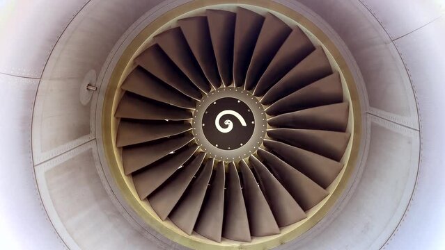Rotating fan or spinner from an airliner commercial passenger airplane jet engine
