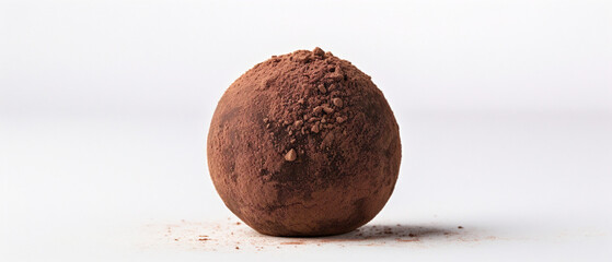 A simple chocolate truffle resting on a white surface, free from any decorations or toppings.