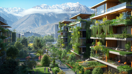 Futuristic ecological city with high end technology and vegetation around - obrazy, fototapety, plakaty