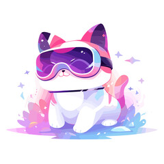 cute cat with VR device in a virtual reality space