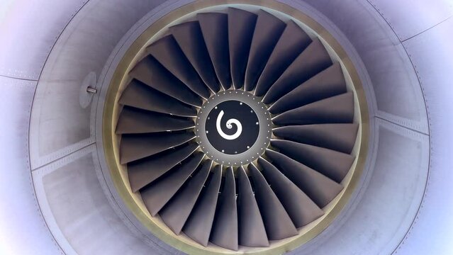 Rotating fan or spinner from an airliner commercial passenger airplane jet engine
