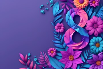 Fototapeta na wymiar 8 march illustration floral composition, International Women’s Day Tribute, purple colors 