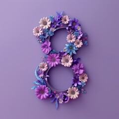 8 march illustration floral composition,  International Women’s Day Tribute, purple colors
