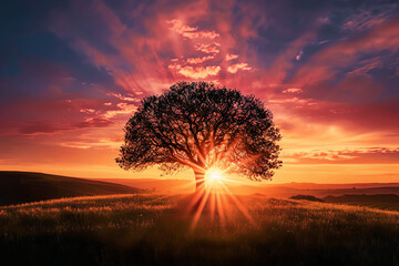 sunset tree, AI generated - Powered by Adobe