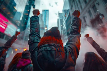 Obraz premium capturing the powerful scene of a International Women’s Day with fists raised 