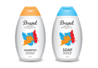 Shampoo Packaging template vector, Soap packaging label design, packaging design, product design, Bottle cosmetic design, shampoo label template, soap bottle, shampoo bottle Realistic 3d mock-up