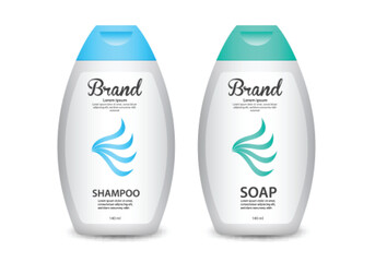 Shampoo Packaging template vector, Soap packaging label design, packaging design, product design, Bottle cosmetic design, shampoo label template, soap bottle, shampoo bottle Realistic 3d mock-up