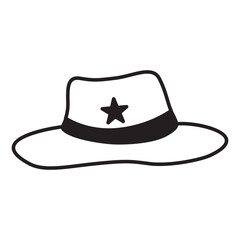 Cowboy hat icon.Western owboy at.The Sheriff hat.Wild west lothes.Wild west hat.Outline vector illustration.Wild west police.Isolated on white background.