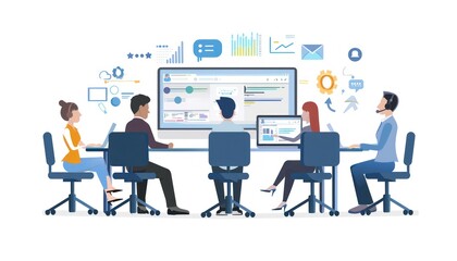 Business people working in office. Teamwork concept. Vector illustration.