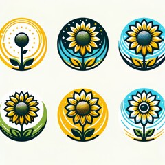 set of sunflower round  icons
