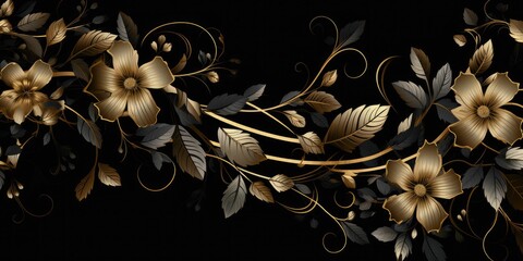 abstract black and golden floral vine pattern background