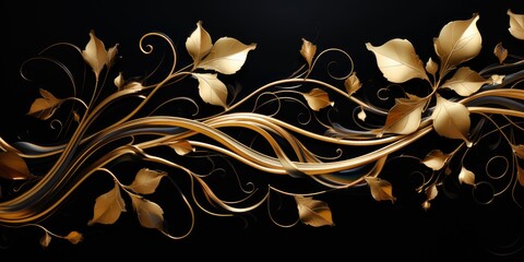 abstract black and golden floral vine pattern background - obrazy, fototapety, plakaty