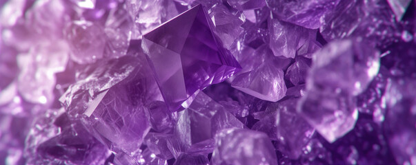 Purple or violet crystals, closeup macro detail - abstract crystalline background. Generative AI