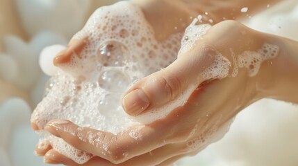 Fototapeta premium Womens hands lather with foam