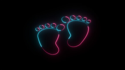 Neon light. Human footprint sign icon. Foot silhouette. Glowing graphic design.