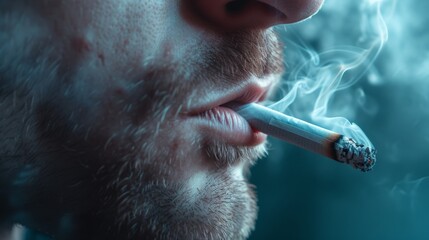 Man Smoking Cigarette in Dark
