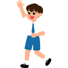  student boy in school uniform running and bye illustration