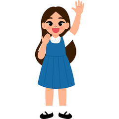 student girl in school uniform raise hand illustration