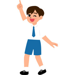 student boy in school uniform raise hand illustration