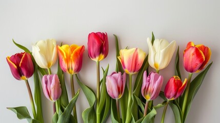 bouquet of tulips, radiating with color and life, elegantly presented against a pristine white isolated background