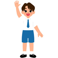 student boy in school uniform raise handillustration