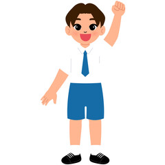 student boy in school uniform raise hand illustration