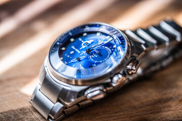 Mens Modern Luxury Watch with a Blue Face