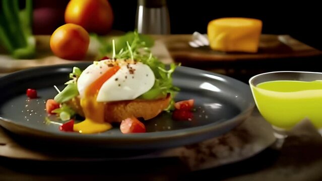 poached egg with leaking yolk, protein healthy food, egg benedict keto diet recipe, low calorie breakfast toast