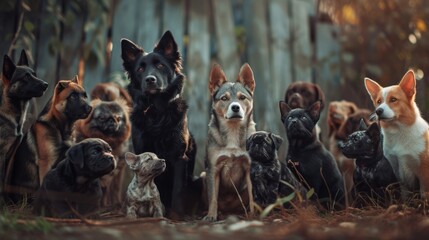 Group of Dogs Sitting Together - obrazy, fototapety, plakaty