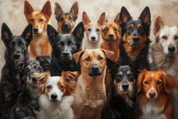 Group of Dogs Standing Together - obrazy, fototapety, plakaty