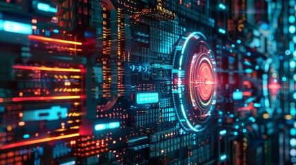 Obraz premium digital binary data securely enveloped by an advanced security system, symbolizing robust cyber protection