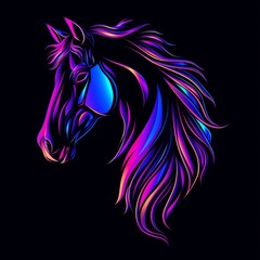 Vibrant Gradient Horse Portrait with Neon Contours