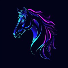 Neon Horse Head Illustration on Dark Background