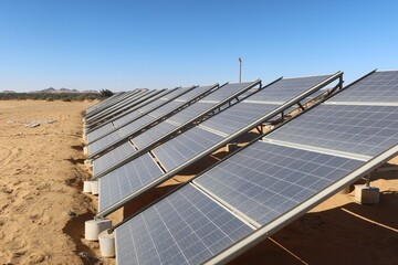 Solar Panels set in the meddle of the desert in Al Haiz oasis in Baharyia in Egypt